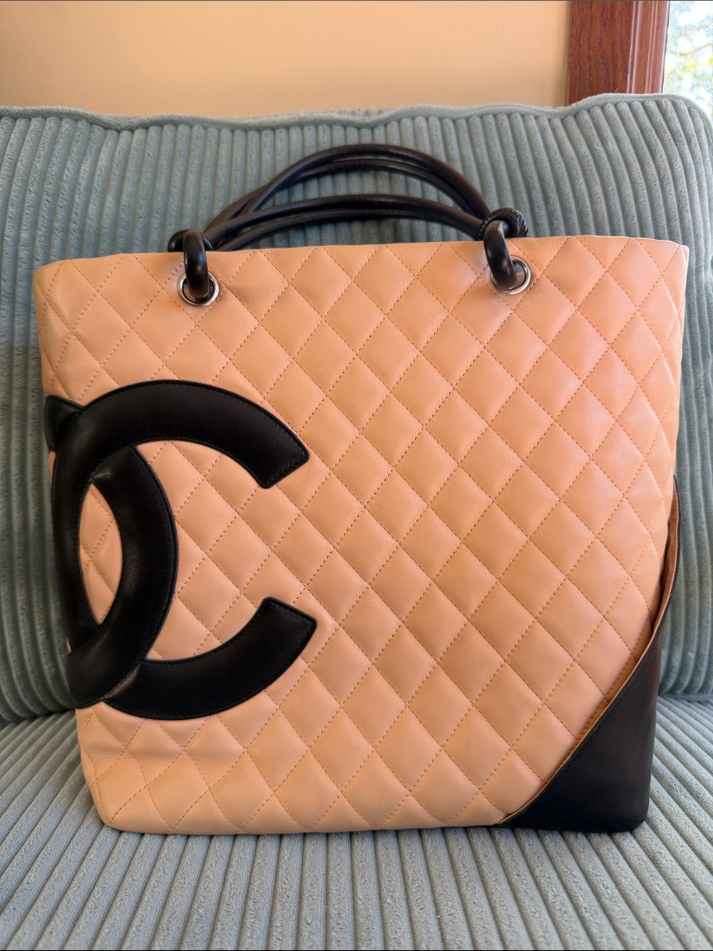 CHANEL Cambon Linge Black and Beige Tote Bag